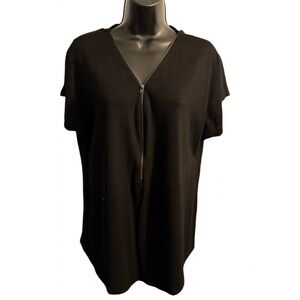 SMX Black V-Neck Zip Blouse